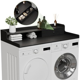 Annzoe Washer Dryer Countertop with 2 Drawers – 2-Tier Shelving Storage, Wooden Top for Laundry Room Organization, Perfect for Washer and Dryer Setup(27.5" D x 54" W)
