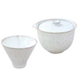 Suzuki 7127-0570 Mino Ware Treasure Bottle Teapot and Teacup Set, White Glazed Kiln Hen