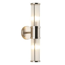 ECOBRT Brushed Nickel Bathroom Light Fixture, Industrial Up & Down Wall Vanity Sconce Indoor Farmhouse Glass Bath Vanity Light Mirror Lighting Lamps Wall Mounted E12 Socket(Without Bulbs)