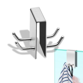 BRBASAP Door Hook Towel Matte Nickel Hooks for Frameless Glass Shower Doors Stainless Steel Over Door Hanger for Bathroom Robe Towel Holder Razor Squeegee and Loofah Fits 0.32-0.66in Doors, Black