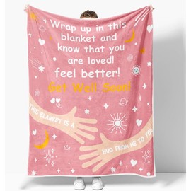 Get Well Soon Gifts Blanket for Women Men, Warm Hugs Soft Throw Blanket, Inspirational Hug Healing Blanket with Warm Words, Feel Better After Surgery Healing Gifts for Friends, Family,50X60,Pink