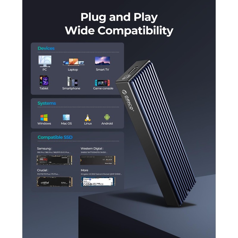 ORICO NVMe SATA SSD Enclosure, USB 3.1 Gen 2 (10