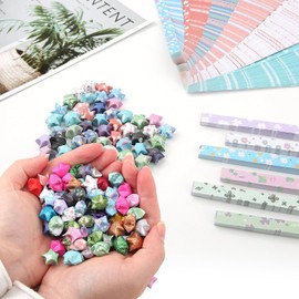 2160 Sheets Origami Paper Stars Paper Strips, 4 Style Patterns Cute Cartoon Origami Lucky Star for Paper Art Crafts, Wish, Wedding, Birthday Party Decoration