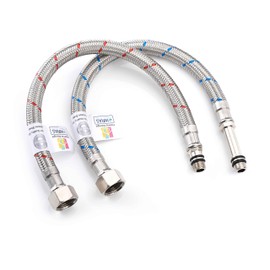 Home Range WRAS Approved M10 (10mm) x 3/8", 300mm |2 Lengths| Flexible Tap Connector Pair, Stainless Steel Monobloc Mixer Tap Hoses, Leak-Proof Flexible Pipes for Hot & Cold Water Supply