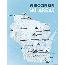 Wisconsin Ski Resorts Map 11x14 Print (White & Light Blue)