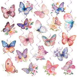 40Pcs Butterfly Hanging Swirl Decoration, Butterfly Hanging Ceiling Swirl Hanging Butterfly Decorations Butterfly Swirls Spring Party Hanging Streamer for Butterfly Birthday Party Decor