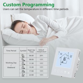 Wengart Underfloor Heating Thermostat with Touchscreen for Water Underfloor Heating Room Thermostat Digital WG603, 3A AC90-240V Flush-Mounted Mounting White