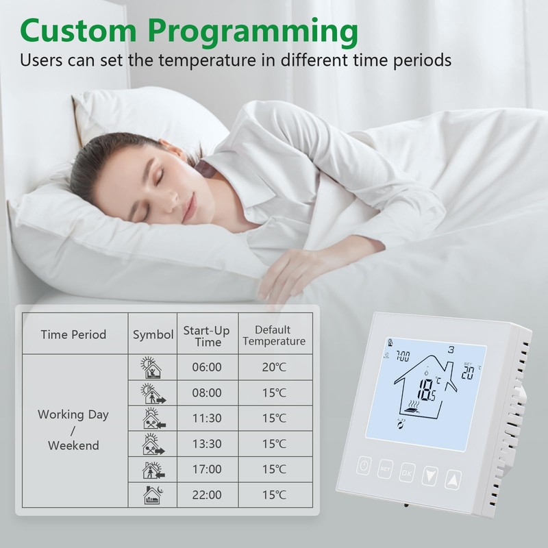 Wengart Underfloor Heating Thermostat with Touchscreen for Water Underfloor Heating