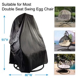 Haipky 210D Waterproof Wicker Egg Chair Cover with Zipper, Heavy-Duty Windproof Outdoor Swing Chair Cover, Weather Resistant Hanging Chair Cover, 91" x 80", Black, 1 Pack