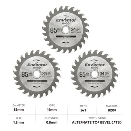 Enventor 3PCS Mini Circular Saw Blades, 85mm* 20mm Bore *24T, TCT Circular Saw Blade for Wood Cutting, Compatible with Enventor 76601L