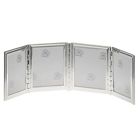H.Bauer jun. Silver-Plated Multiple Photo Frame for 4 Photos 3.5 x 4.5 cm - Small Folding Frame with Grooves and Thread Look - Polished Picture Frame with Glass and Back Panel for Standing