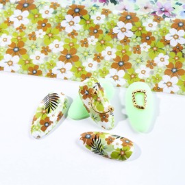 Flowers Nail Foil Transfer Stickers Decals, Flower Nail Transfer Foils Sticker Designs Spring Floral Sky Starry Paper Nail Art Decals Acrylic Nails Supplies for Women Girls Manicure Tips Decorations