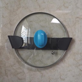 CQADSC 6Pcs Pan Lid Holders Household Wall Mount Pot Lid Stand Holder Punch-Free Pot Lid Racks Lid Storage Holders Pan Lid Organizers Kitchen Utensils, Black