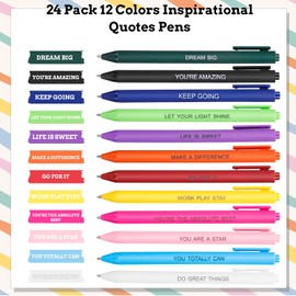 Candcamp 24 Pack Ballpoint Pens with Inspirational Quotes Colorful Motivational Messages Pens Funny Ballpoint Frosted Plastic Ballpoint for Students Coworkers School Office Desk Supplies(Black Ink)