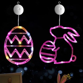 ZKFSIE Easter Window Lights Easter Decorations, 2 Pack Easter Bunny Lights, Eggs Lights, Multicolour Hanging Lights with Suction Cup, Slow Fade Indoor Lights for Easter Home Decor