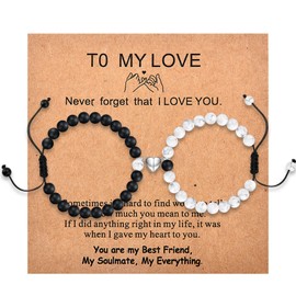 Couple Bracelets Gifts for Couples with To My Love Card, Matching Long Distance Touch Bracelets, Magnetic Heart Bracelets for Girlfriend Boyfriend Husband Wife Anniversary Valentines Day Gifts
