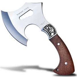 GEERMOLAN Camping Hatchet Overall 9.45in w/4.3in Blade, Camp Axe Wooden Grip, Survival Hiking Tactical Axe, Sheath Included