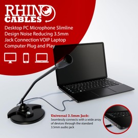 rhinocables Desktop PC Microphone Slimline Design Noise Reducing 3.5mm Jack Connection VOIP Laptop Computer Plug and Play