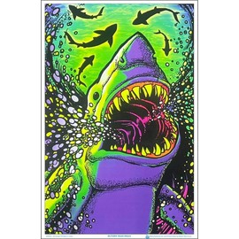 Shark Attack - Flocked - Blacklight Poster - 23" x 35"