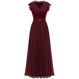 Dressystar Women's V Neck Sleeveless Lace Bridesmaid Dress Wedding Guest Dress Formal Party Gown 0050BD Burgundy XL