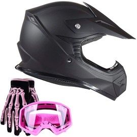 Typhoon Youth Kids Offroad Helmet Gloves Goggles Gear Combo Motocross ATV Dirt Bike Motorcycle Pink Matte Black S Small