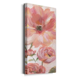 Renditions Gallery Canvas Floral Wall Art Modern Paintings & Prints Decorations Pink Blooming Flowers Romantic Glam Vibrant Wall Hanging Artwork for Bedroom Office Kitchen - 12"x24" LT43