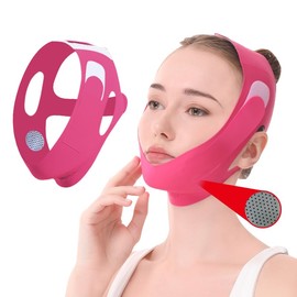 Face Lift Belt, Graphene Facial Lifting Band, V Shaped Belt Chin Up Lifting Face Outline Lifting V face Chin Strap (Rose Red)