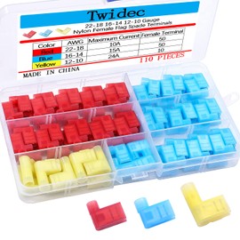 Twidec/110Pcs Nylon Flag Spade Female Insulated Terminals 22-18 18-14 12-10 Gauge Quick Disconnects Electrical Crimp Terminals Connector Assortment Kit for Electrical Wiring Car Audio Speaker N-006