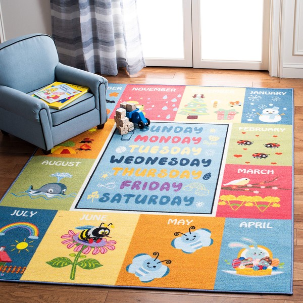 SAFAVIEH Kids Playhouse Collection Accent Rug - 3'3" x 5'3", Blue & Green, Non-Shedding Machine Washable & Slip Resistant Ideal for High Traffic Areas for Boys & Girls in Playroom, Bedroom (KPH224M)