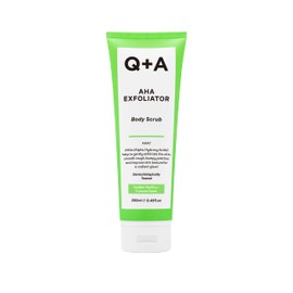 Q+A AHA Exfoliator Body Scrub (250ml), Exfoliating Body Scrub with AHA and Lactic & Glycolic Acid, Smooths Rough Dry Skin, Brightens & Hydrates, Vanilla & Coconut Scent