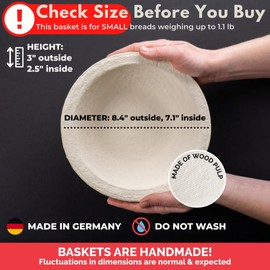 Bulka Small Round 8" 500g Plane Banneton Bread Proofing Basket Pressed Wood Pulp, Sourdough Proofing Basket - Non-Stick Brotform Sourdough Bread Baking Supplies, Made in Germany.