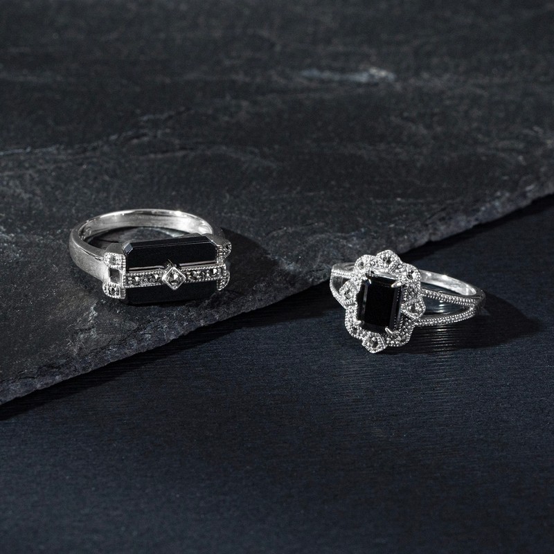 Esse Marcasite Sterling Silver Black Onyx and Marcasite Art Deco