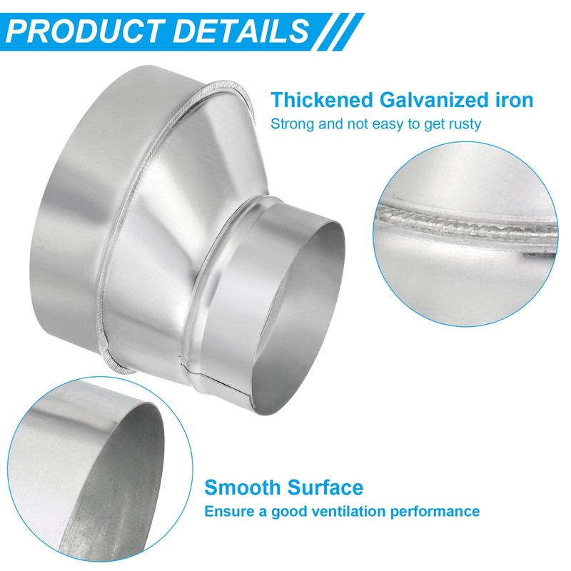 PATIKIL 6" to 4" Eccentric Duct Reducer, 1Pcs Galvanized Iron