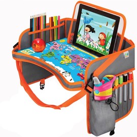 ECOFANTASY Kids Travel Tray - Waterproof Carseat Table Top - Car Seat Tray for Toddler - Travel and Road Trip Essentials Kids - Lap Desk with Storage - Color: ECOFANTASY Kids Travel Tray (Orange)
