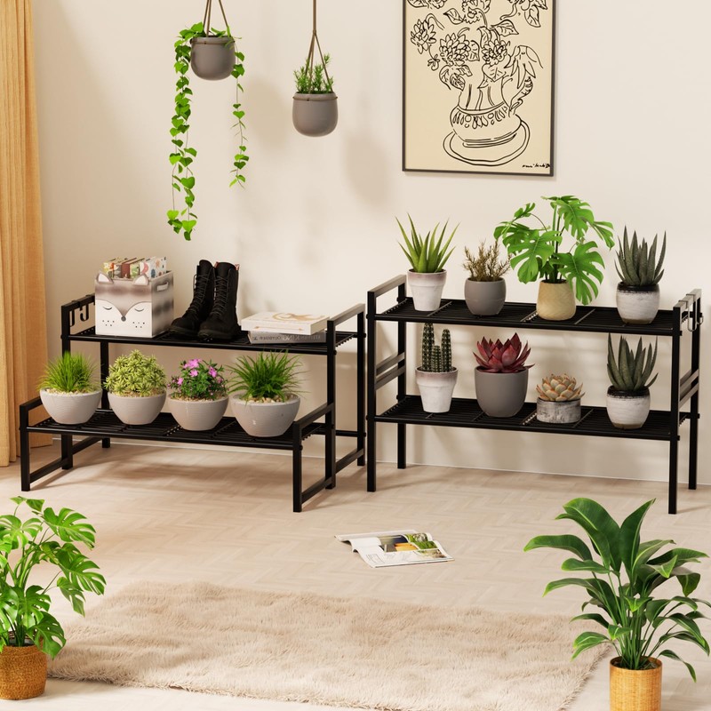 Garden 4 you 2 Tier Metal Plant Stand Outdoor Indoor