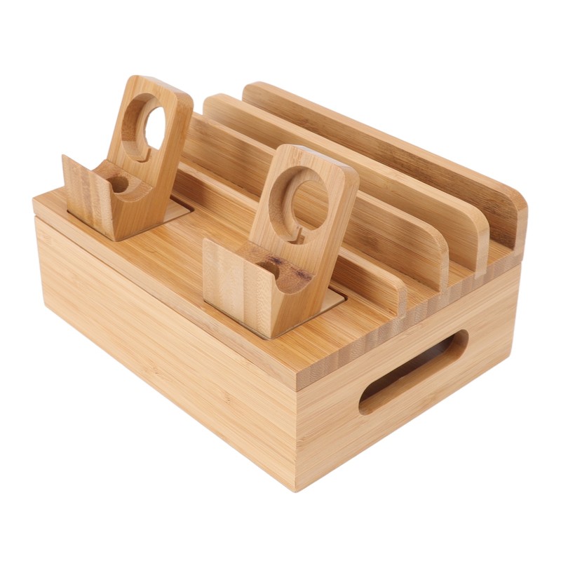 Bamboo Charging Station Multifunction 5 Ports Charging Station Rack for