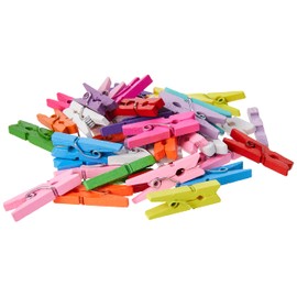 SHATCHI 100 Wooden Mini Clothes Pegs Arts & Crafts Mini Clips Natural Scrapbooking Photo Small Crafts Weddings Parties Baby Showers Photos 25mm Assorted Coloured
