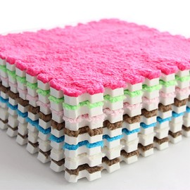 Kekon Square Interlocking Shaggy Soft EVA Foam Puzzle Mats Fuzzy Carpet Fluffy Area Rugs Set Tiles Plush Play Mat for Room Home Parlor Bedroom (12pcs, Rose)