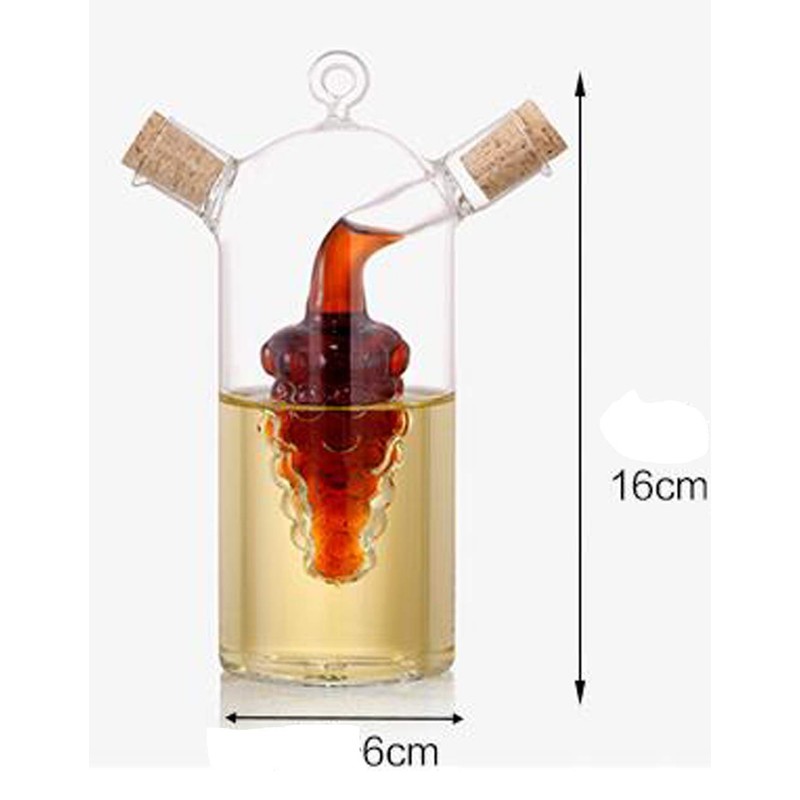 ELETON Grape Motif Oil and Vinegar Cruet Dispenser Bottle,Clear Borosilicate