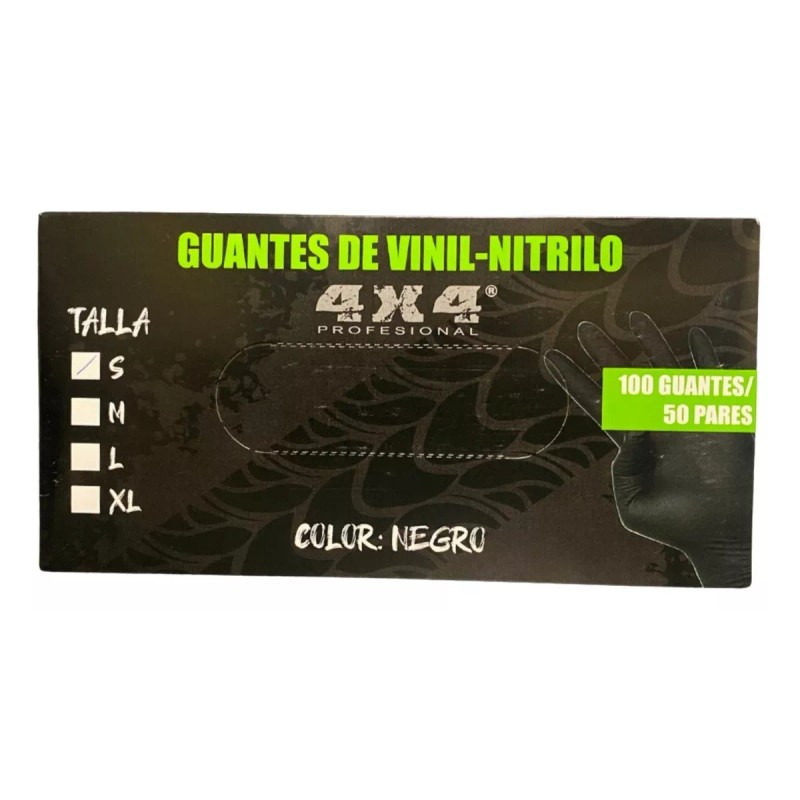 4x4 100 Guantes Vinil-nitrilo Negro Medianos 4x4 Profesional