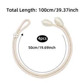 Pack of 4 Curtain Tiebacks, Tiebacks for Curtains, Rope Curtain Rope Buckle, Hand Knitted Cotton Curtains Tiebacks, Curtain Ties, Curtains Tiebacks for Home, Office, Living Room