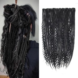 24 Inch Clip in Dreadlock Hair Extensions 10Clips Mixed Handmade Soft Curly Boho Wavy Synthetic Dreads Extensions for Women,Black