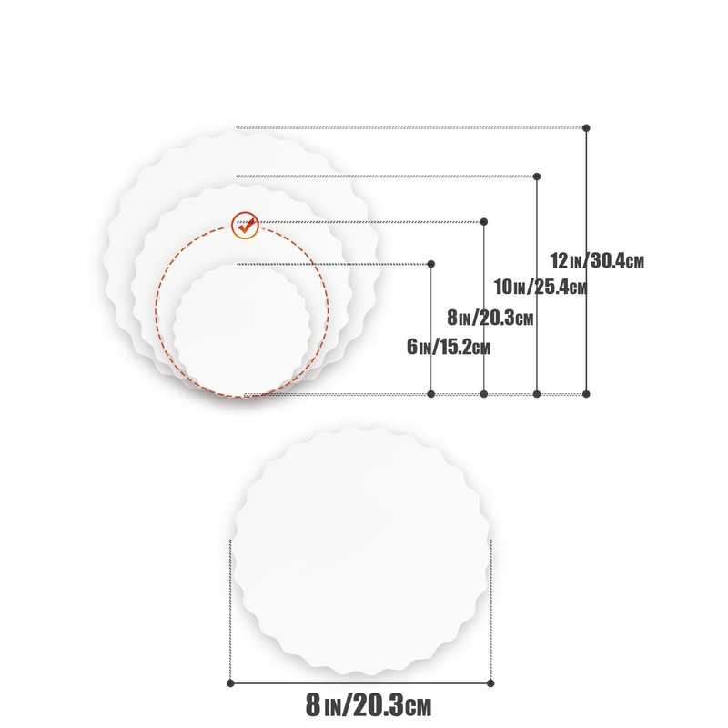 qiqee Matte White 8 Inch Wave Cake Boards Round 50-Packs