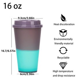 Yisituo 16oz Hot Cup, Travel Coffee Cup, 12 Pack Reusable and Colour Changing Plastic Tumbler with Lid and Straw, Perfect for Home, Car, Beach, Camping, and More (12, Rainbow)