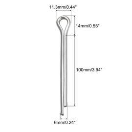 sourcing map Split Cotter Pin, 6mm x 100mm Stainless Steel Clip Fastener Fitting for Automotive, Mechanics, Silver Tone, 8Pcs