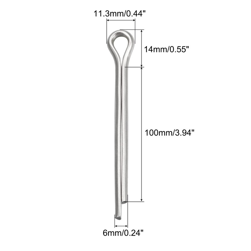 sourcing map Split Cotter Pin, 6mm x 100mm Stainless Steel