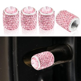 4PCS Bling Crystal Car Tire Valve Stem Caps, Attractive Handmade Rhinestone Stem Covers, Universal Shinny Diamond Dustproof Tire Valve Caps for Cars, Motorcycles, SUVs, Bicycles, Trucks (Pink)