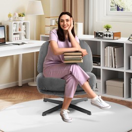 HollyHOME Modern 360°Swivel Accent Chair, Upholstered Comfy Reading Chair, Fabric Lazy Chair with Soft Cushion, Metal Frame Lounge Sofa Chair for Living Room, Bedroom, Balcony, Dark Grey