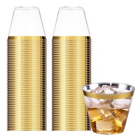 50pcs Plastic Cups Plastic Cups 270ML Western Cuisine Cups Ice Cream Cups 9oz Clear Plastic Cups Disposable Hard Cups Plastic Wine Cups Cocktail Cups Party Cups (Gold)