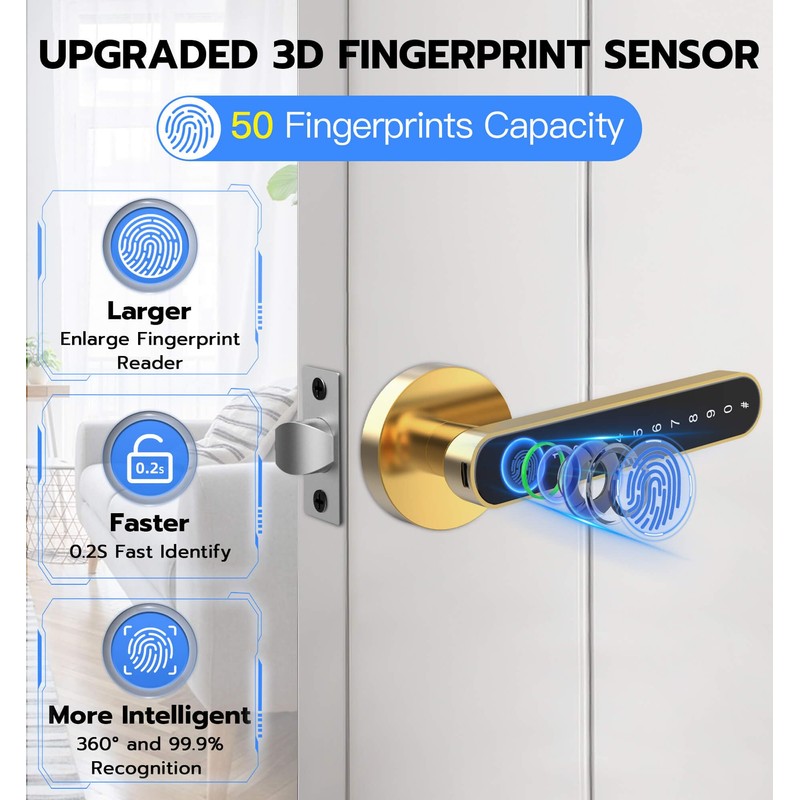 eLinkSmart Fingerprint Door Knob Lock, Smart Keyless Entry Door Lock